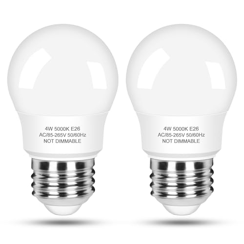 LED Refrigerator Light Bulb 40 Watt Equivalent, 120V Fridge Appliance Light Bulb 4W Daylight White 5000K, Waterproof A15 Fridge Light Bulbs 450LM, E26 Freezer Light Bulbs Non-dimmable, 2Packs