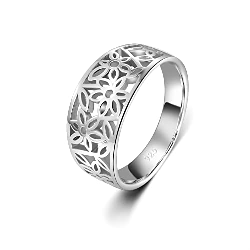 BORUO 925 Sterling Silver Ring, BoRuo High Polish Tarnish Resistant Comfort Fit Victorian Leaf Filigree Vintage Style Ring Size 8