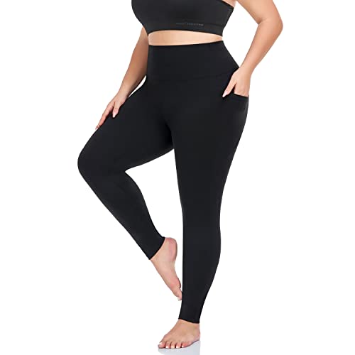 MOREFEEL Plus Size Leggings for Women with Pockets-Stretchy X-4XL Tummy Control High Waist Workout Black Yoga Pants