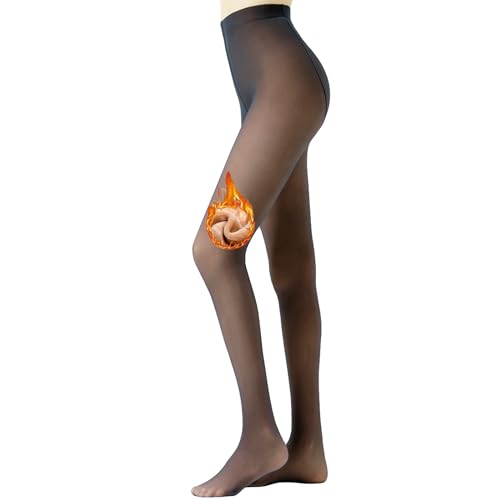 Mivnue Fleece Lined Tights for Women High Waisted Winter Warm Sheer Black Womens Thick Tights Thermal Fake Translucent Pantyhose