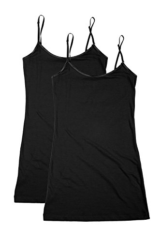 Bozzolo RT1002 PK Ladies Adjustable Spaghetti Strap Long Tank Top 2Pack - Black/Black M