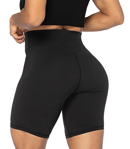 Sunzel 8' Waist Biker Shorts for Women No Front Seam Soft Yoga Workout Gym Bike Shorts Tummy Control Squat Proof Black