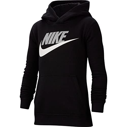 Nike Boy's Sportswear Club+ Hbr Pullover Hoodie, Black/(Light Smoke Grey), Large
