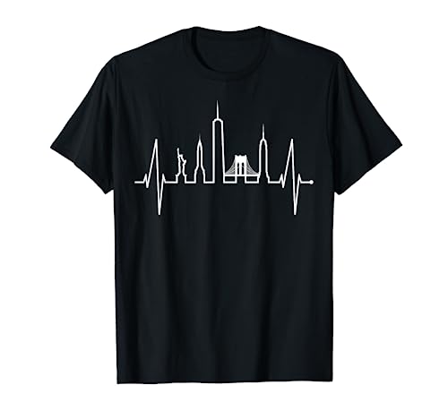 New York Skyline Heartbeat Statue Of Liberty I Love New York T-Shirt