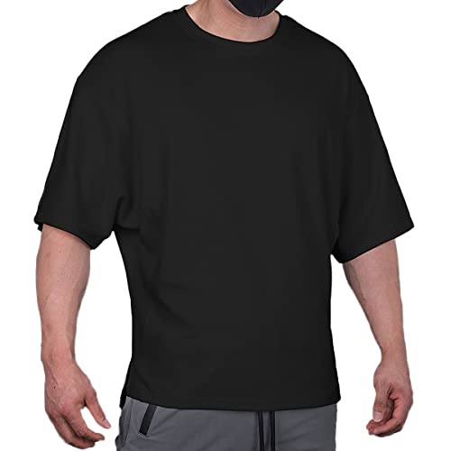 Magiftbox Cotton Gym Shirts Oversized Athletic Workout Shirts Short Sleeve for Men T65_Black_US-M