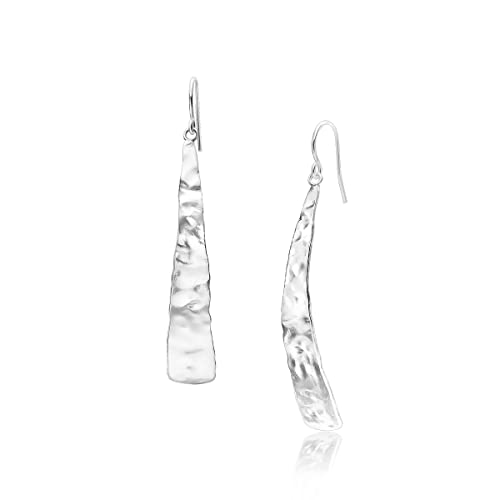 925 Sterling Silver Earrings Bold Hammered Liner Shaped, Oxidized, Stylish, Hypoallergenic, Nickel and Lead-free, Artisan Handcrafted Designer Collection,French Wire Earring Back, Jewelry Gift For Her