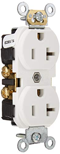 Leviton CR020-W Duplex Receptacle, Commercial Spec Grade, Smooth Face, 20 Amp, 125 Volt, Side Wire, NEMA 5-20R, 2-Pole, 3-Wire, Self-Grounding - White