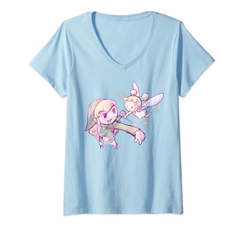 Womens Zelda The Wind Waker Pastel Link V-Neck T-Shirt