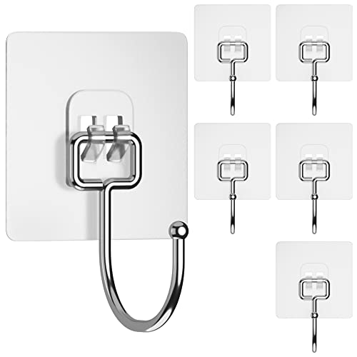 GLUIT Large Adhesive Hooks Heavy Duty 22 lbs Robe Towel Hooks Waterproof Adhesive Wall Hooks for Home Bathroom Kitchen Office and Outdoor 6 Pack