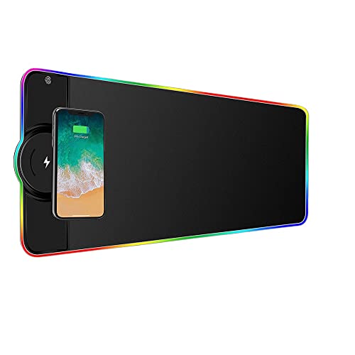 RGB Mousepad Gaming Wireless Charging 15W Made with Highly Durable Natural Rubber Desk pad Large | Wireless Charging Gaming Mouse Pad Mat for Office, Home, Gaming, Work