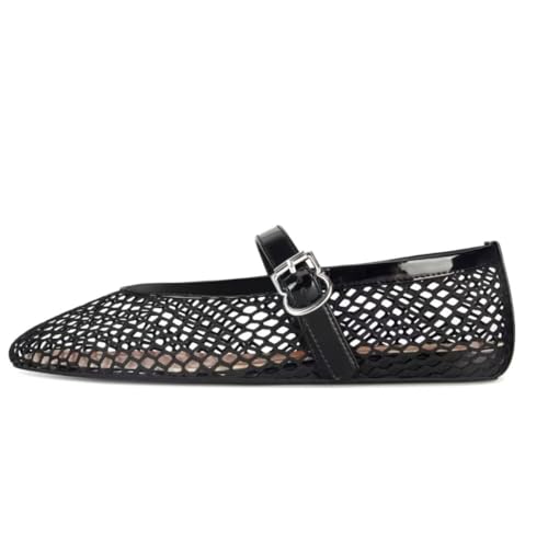 MICIFA Women's Mesh Ballet Flats Ballerina Fishnet Flats Buckle Mary Jane Flats Causal Daily Dress Shoes