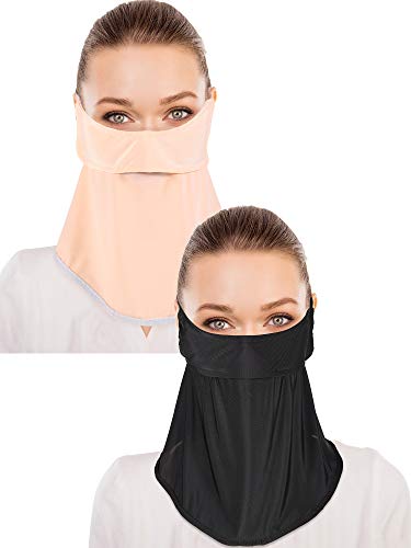 2 Pieces Unisex Sun Protective Face Bandana Women UV Protection Face Scarf for Summer Outdoor Activities (Black, Skin Color)