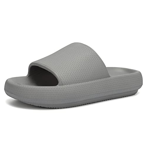 EQUICK Cloud Slides Pillow Slippers for Women and Men | Shower Slippers Bathroom Sandals | Ultra Soft | Cushioned Thick Sole | Indoor & Outdoor U221YZTX344.DN-Meteorites ash-39-40