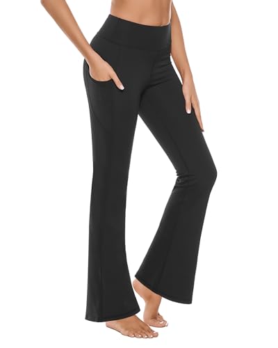 Stelle Bootcut Yoga Pants with Pockets for Women 30' Wide Leg Pants High Waist Tummy Control Workout Yoga Pants