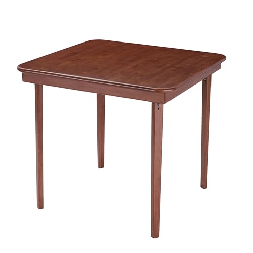 MECO Stakmore Straight Edge Solid Wood Folding Card Table, Folds to Deep 3.38 Inches for Easy Storage, 29.5″H x 32″W x 32″D, Cherry Finish