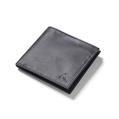 Allett ID Wallet, Onyx Black | Leather, RFID Blocking | Slim Minimalist Bifold Wallet, Water Resistant, Durable, Thin, Front Pocket | Holds 4-12+ Cards, Cash | Made in the USA