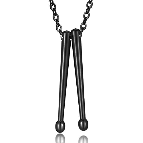 AZFVBQL Rock Drumstick Pendant Necklace for Men Drummer Gifts Stainless steel Drum Stick Necklaces (Black)