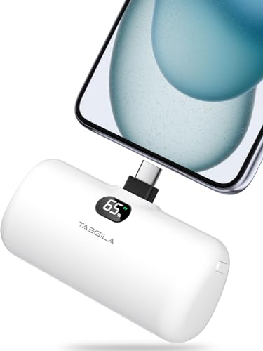 Taegila Portable Charger iPhone 15 Android USB C Power Bank 5000mAh, Mini Battery Pack with Built-in Cable & LCD Display for iPhone 15/15 Plus/15 Pro/15 Pro Max, Samsung S22/23 Series, Huawei