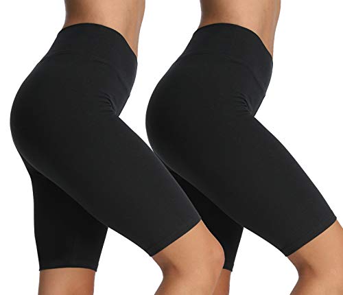 iloveSIA High Waist Yoga Shorts for Women Seamless Sports Bike Short Stretchy Cycling Short for Gym Workout Running Summer Shorts Black+Black Size S