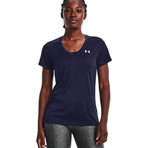 Under Armour Womens Tech V-Neck Twist Short-Sleeve T-Shirt, (411) Midnight Navy/Cadet/Metallic Silver, Medium
