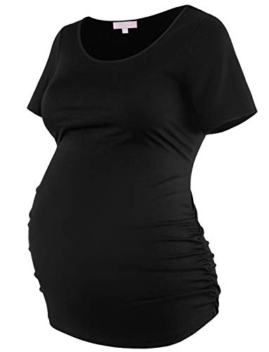 Bhome Maternity Shirt Short Sleeve Tshirt Pregnancy Tee Black L