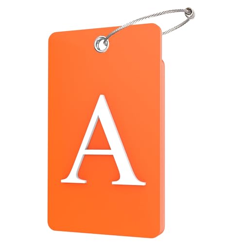 Gostwo 2 Pack Luggage Tags for Suitcases, 26 Initial Letter Travel Luggage Baggage Identification Labels ID Tag Fully Bendable Tags with Stainless Steel Loop (Orange) (Letter A)