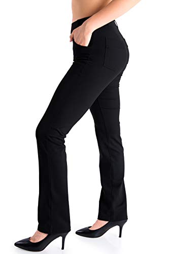 Yogipace,4 Pockets/Belt Loops,Women's Straight Leg Yoga Dress Pant Work Pants Office Slacks,31',Black,Size L