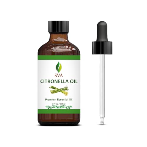 SVA Citronella Essential Oil 4oz (118ml) Premium Essential Oil with Dropper for Diffuser, Aromatherapy, Hair Care, Candle Making & Skin Care