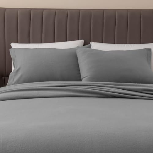 Great Bay Home Super Soft Queen Grey Micro Fleece Sheet Set | Cozy, Warm, Durable, Breathable, and Fluffy Bed Sheets | Microfleece Winter Sheets in Solid Colors | Christina Collection