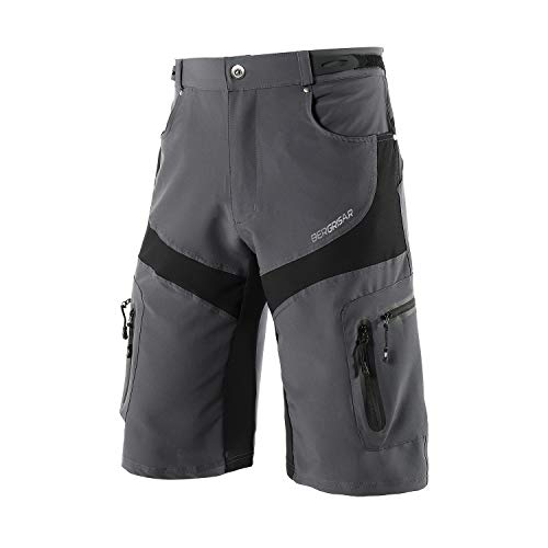 BERGRISAR Men's Cycling Shorts Mountain Bike Shorts Bicycle Shorts Biking Shorts Zipper Pockets 1806BG Grey Size XX-Large