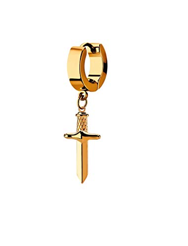 iJewelry2 Dangling Dagger Sword Rose-tone Stainless Steel Huggie Hoop Helix Earring Piercing