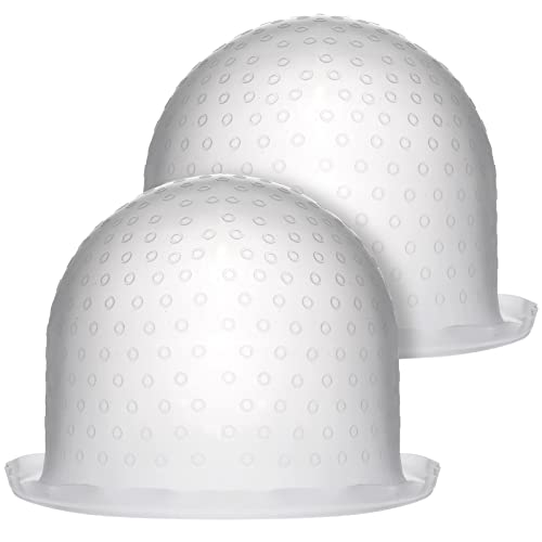2 Pieces Highlight Cap, Hair Coloring Highlighting Cap, Reusable Silicone Hair Dye Cap Pull Through Caps for Hair Coloring Frosting Cap Home Hair Salon Tools Hairdressing Highlighting Kit White
