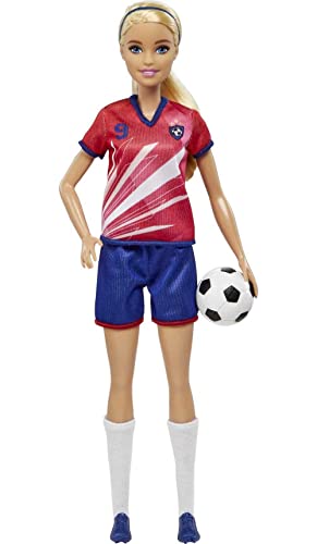 Barbie Soccer Doll, Blonde Ponytail, Colorful #9 Uniform, Soccer Ball, Cleats, Tall Socks, Great Sports-Inspired For Ages 3 and Up