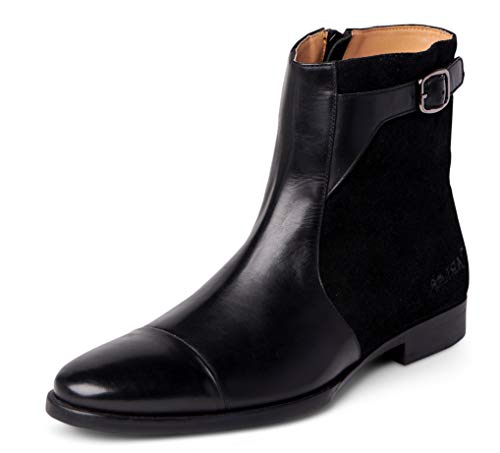 Carlos by Carlos Santana Men's Chelsea Boots, Black Calfskin Leather, 10