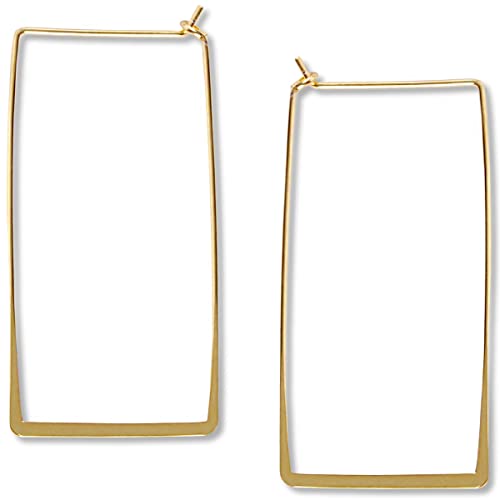 Humble Chic Geometric Earrings for Women - Big Minimalist Earrings for Women - Large Hoop Earrings for Women - Long Thin Square Earring Hoops Dangle, 18K Yellow
