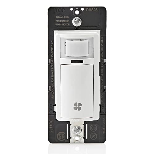 Leviton DHS05-1LW Humidity Sensor Switch for bathroom exhaust fan, automate ventilation, air circulation, moisture control,  ¼ HP, Single Pole, White