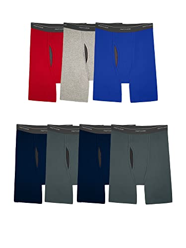 FRUIT OF THE LOOM Men's Coolzone Boxer Briefs, Moisture Wicking & Breathable, Multipacks, Long Leg-7 Pack-Assorted Colors, Large