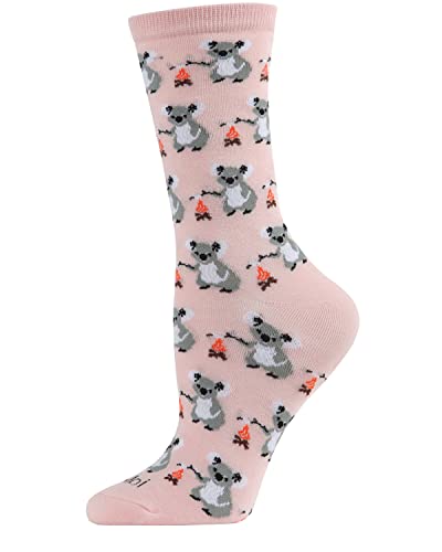 MeMoi Camping Koalas Bamboo Blend Crew Socks Soft Pink 9-11