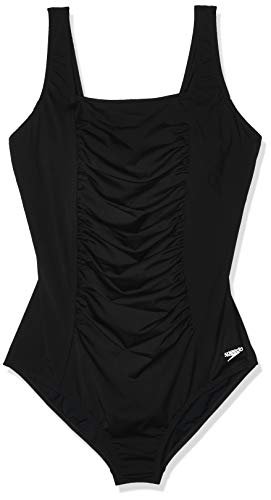 Speedo womens Swimsuit One Piece Endurance+ Shirred Tank Moderate Cut,New Speedo Black,20