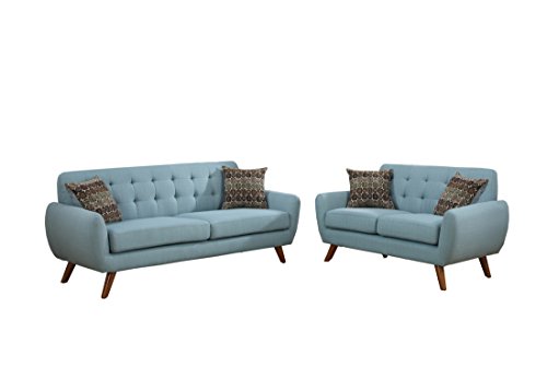 Poundex Bobkona Sonya Linen-Like 2 Piece Sofa and Loveseat Set, Laguna