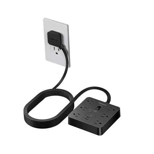 Black Surge Protector Power Strip, TESSAN Flat Plug Extension Cord 5 FT with 6 Outlets 3 USB Charger (1 USB C), 1700J Protection Multiple Outlets Charging Station for Home, Office, College Dorm Room