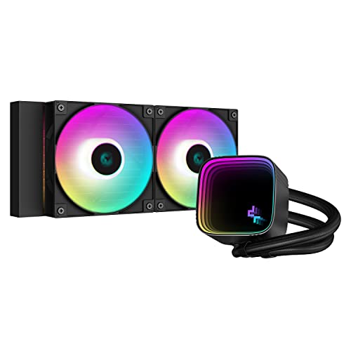 DeepCool LS520 SE Liquid Cooler 240mm 4th Gen Dual-Chamber Pump 3100RPM 280w TDP AIO Cooler Anti-Leak Tech 5v-3pin ARGB Fans CPU Water Cooler Infinity Mirror Block for AMD AM4/AM5 LGA 1700/1200