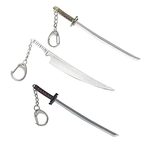 SONGCHANGJEWELRY Kurosaki Ichigo Sword Keychains - Tensa Zangets Hyourinmaru Cosplay Metal Katana Keychains Accessories Gifts For Kids Girls Teens Women Men (3PCS Sword Keychain)