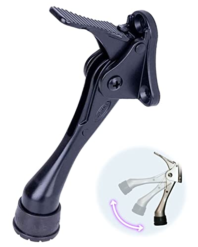 One Touch Kickdown Door Stopper, Door Holder, Heavy Duty Door Stops, Bottom of Door, Height-Adjustable Rubber Tips by HASHI (Black 4 inch x 1pack)