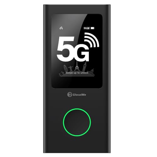 GlocalMe Numen Air 5G Portable WiFi Mobile Hotspot for Travel, CloudSIM Tech, Touch Screen, Network Congestion Monitoring, with Lifetime 16+1GB Data