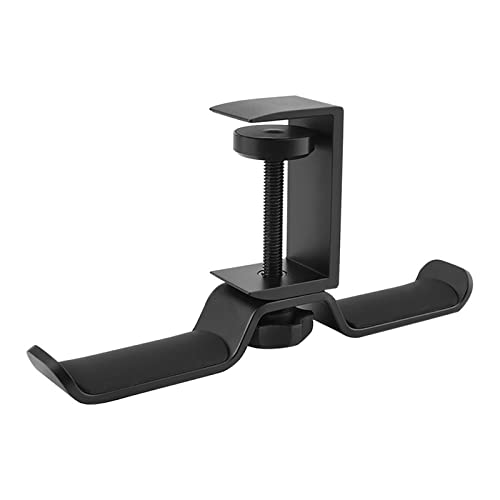 Headphone Stand PC Gaming Headphone Stand, Under Desk Dual Headset Hanger Hook Holder with Adjustable and Rotating Arm Clamp, Built in Cable Clip Organizer Earphone Clamp ( Color : Black )