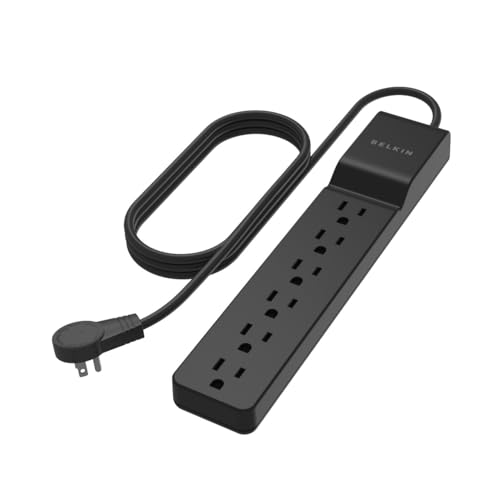 Belkin 6-Outlet Power Strip, Surge Protector with 6ft/1.8M Long Heavy-Duty Extension Cord & 360-Degree Rotating AC Plug for Conference Rooms, Computer Desktops, & More - 600 Joules of Protection