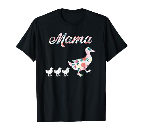 Mama Duck Shirt, Mama Duck and 3 Ducklings, Floral Mom of 3 T-Shirt