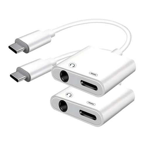 USB C to 3.5mm Headphone and Charger Adapter 2-Pack, 2-in-1 USB C to Aux Jack Dongle Cable Cord with PD Fast Charging for iPhone 15 Pro Max Plus, Samsung Galaxy S22 S23 S24 Ultra, Note 20