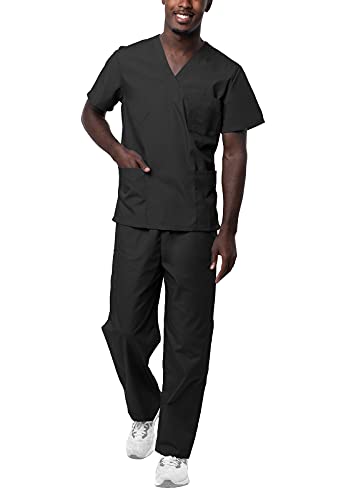 Sivvan Unisex Scrubs - Classic V-Neck Top & Drawstring Pants Scrub Set - S8400 - Black - 2X